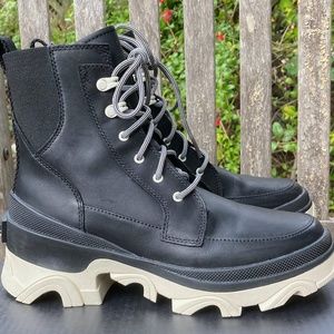 Size 8M Sorel Brex Lace Black Chunky Boot Leather Waterproof Worn Once